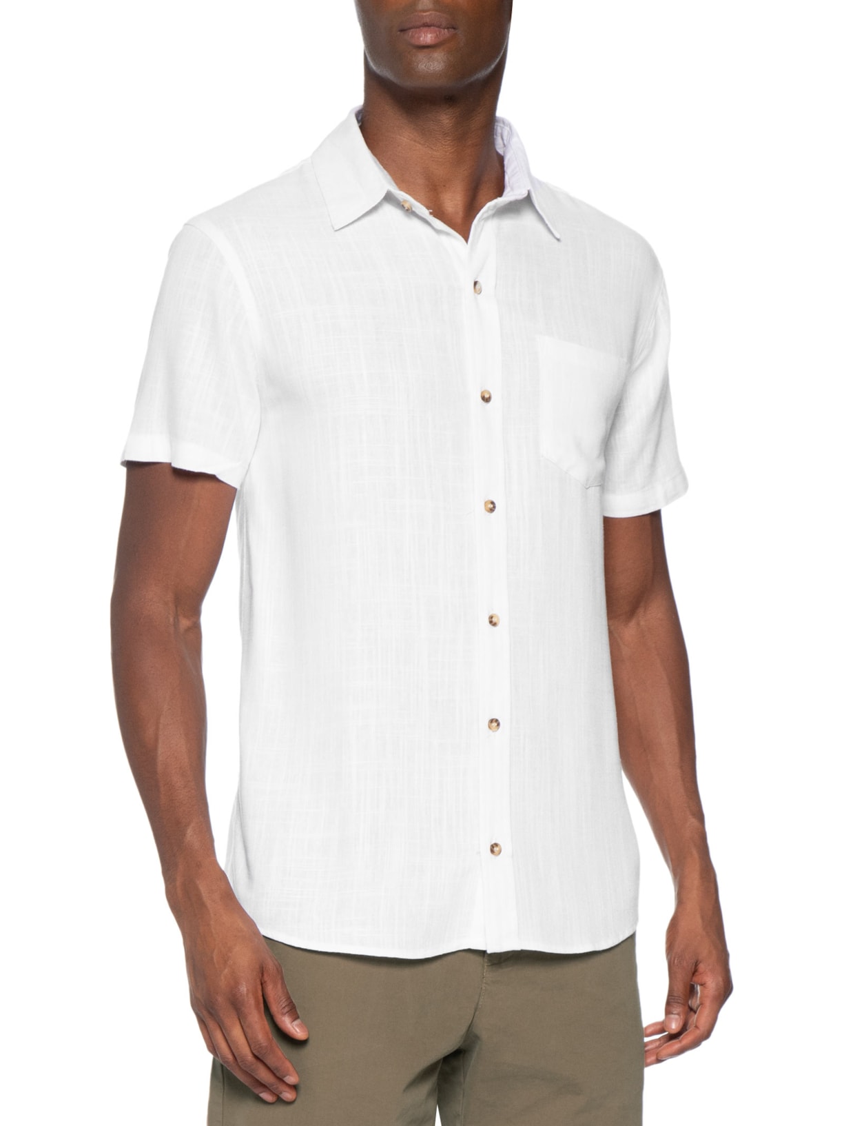 Camisa Masculina Blend Linho Manga Curta Branco Basiq Men