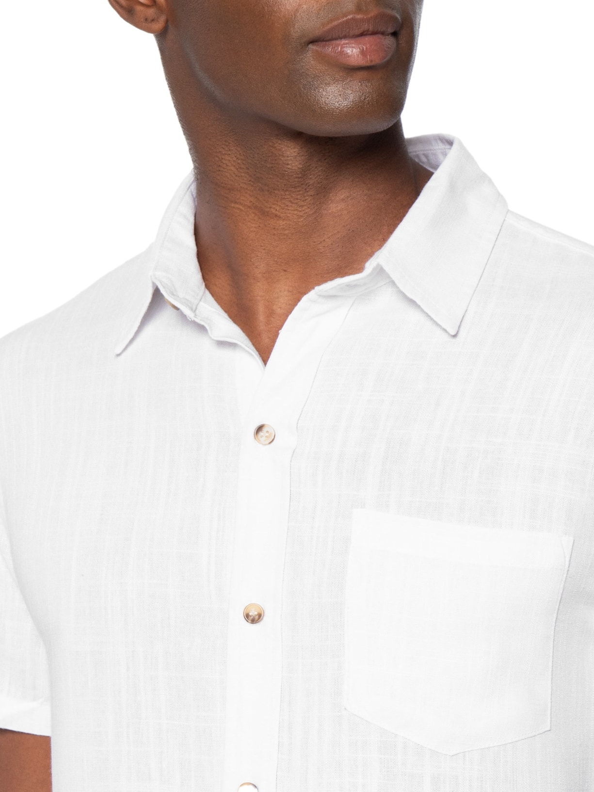Camisa Masculina Blend Linho Manga Curta Branco Basiq Men