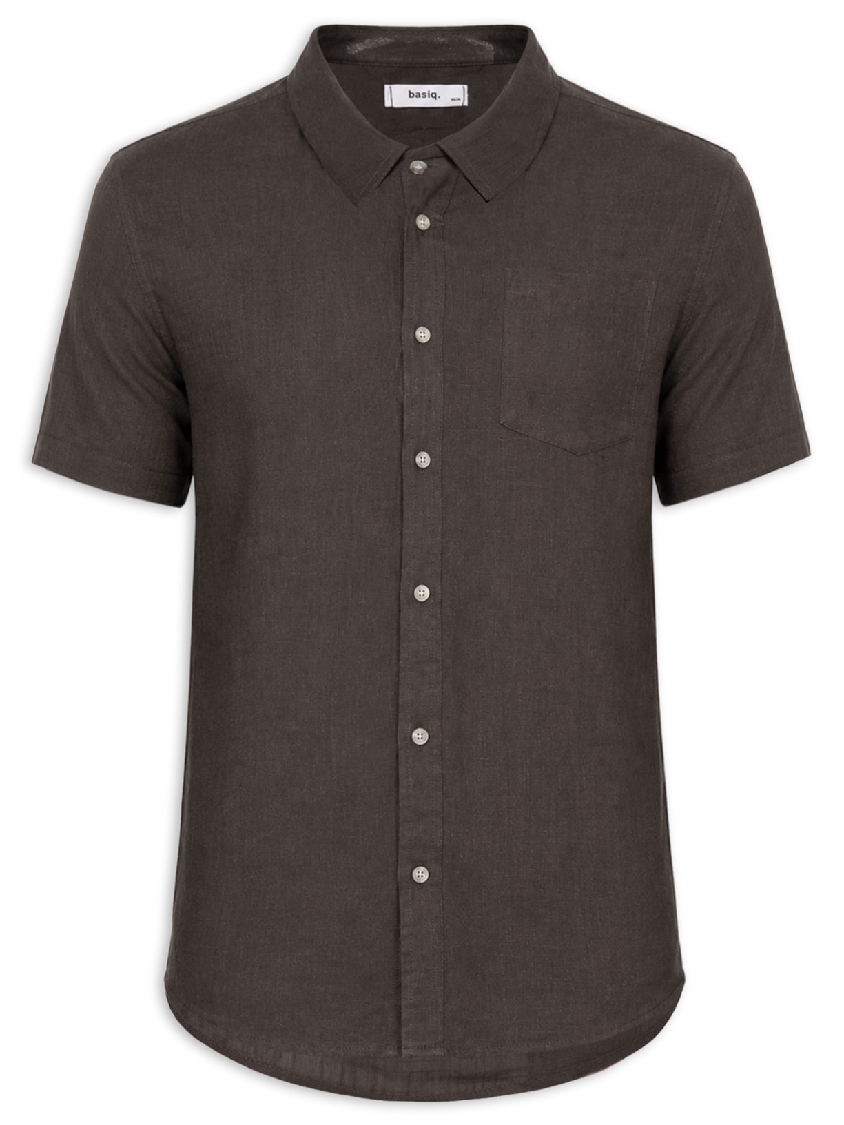Camisa Masculina Blend Linho Manga Curta - Marrom