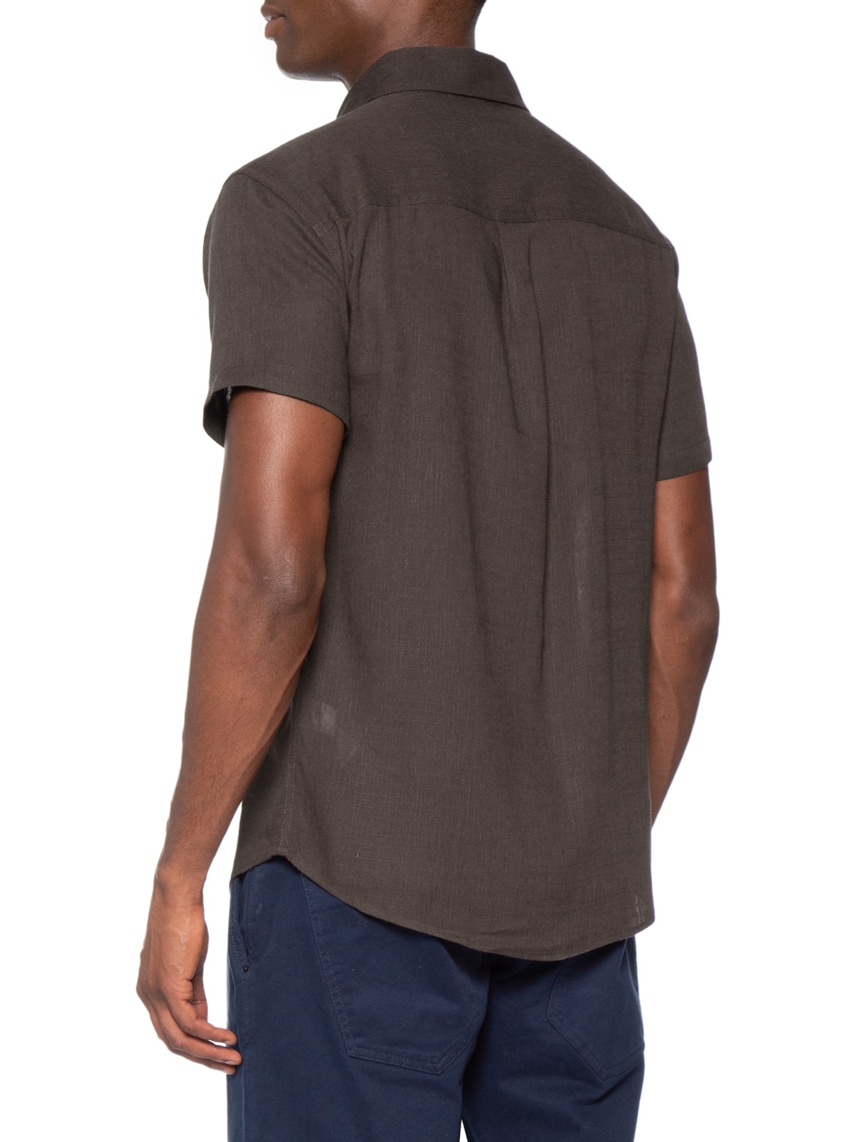 Camisa Masculina Blend Linho Manga Curta Marrom Basiq Men