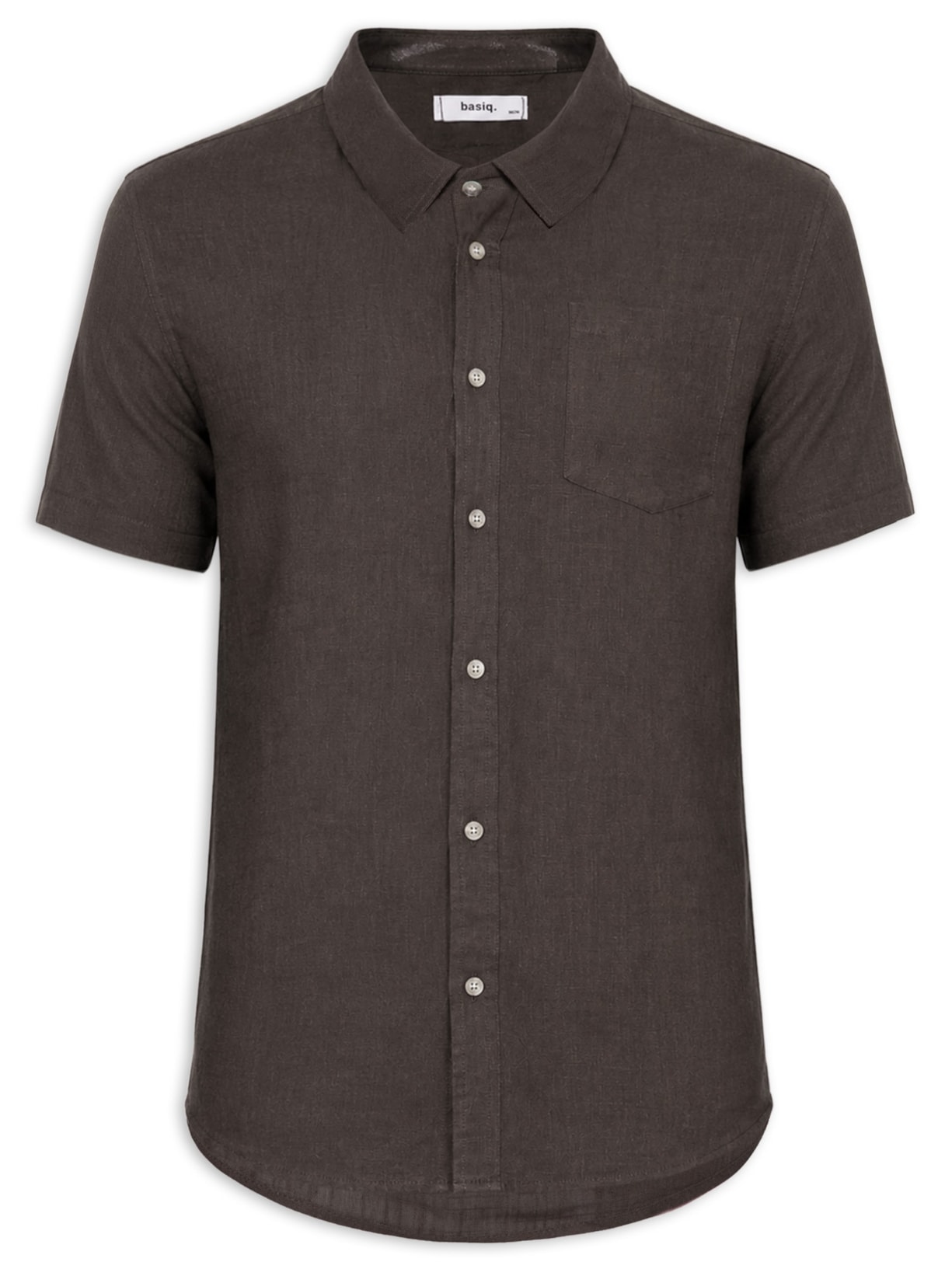 Camisa Masculina Blend Linho Manga Curta Marrom Basiq Men