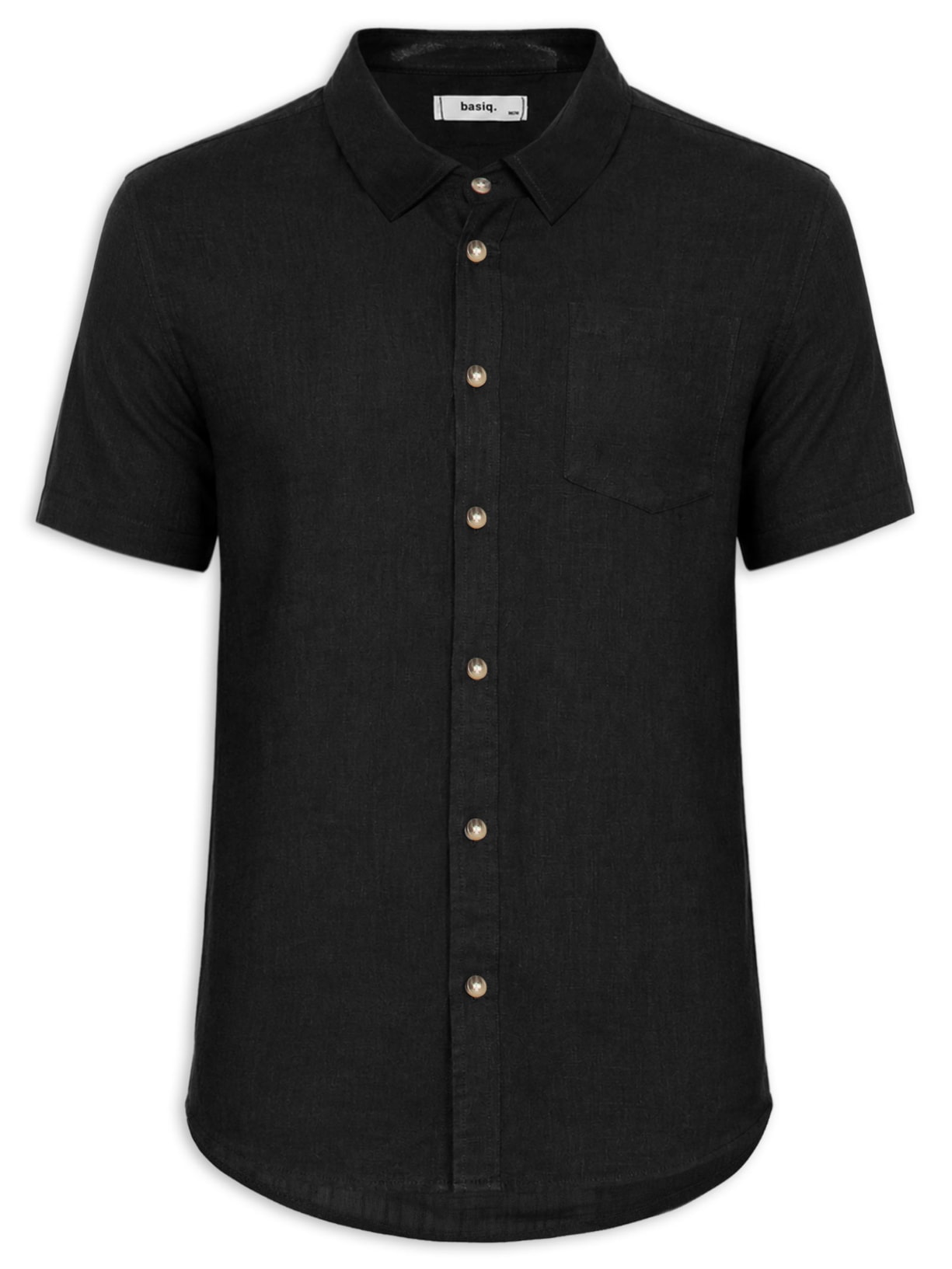 Camisa Masculina Blend Linho Manga Curta - Preto