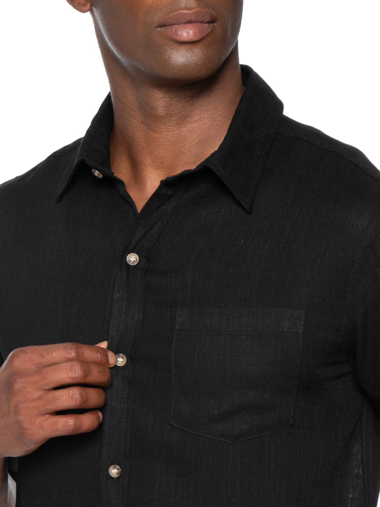 Camisa Masculina Blend Linho Manga Curta Preto Basiq Men