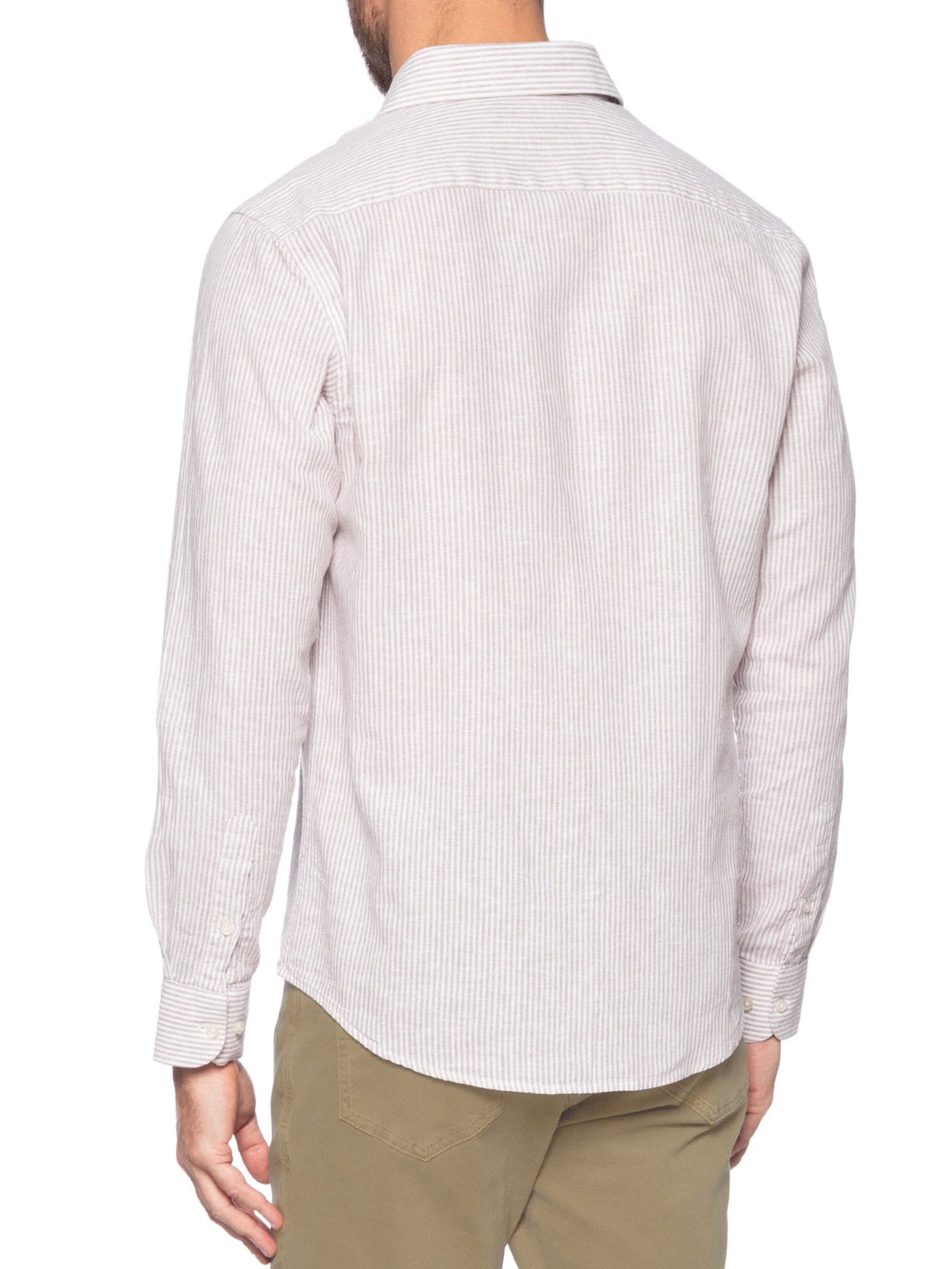 Camisa Masculina Blend Linho Manga Longa Bege  '2 Essential