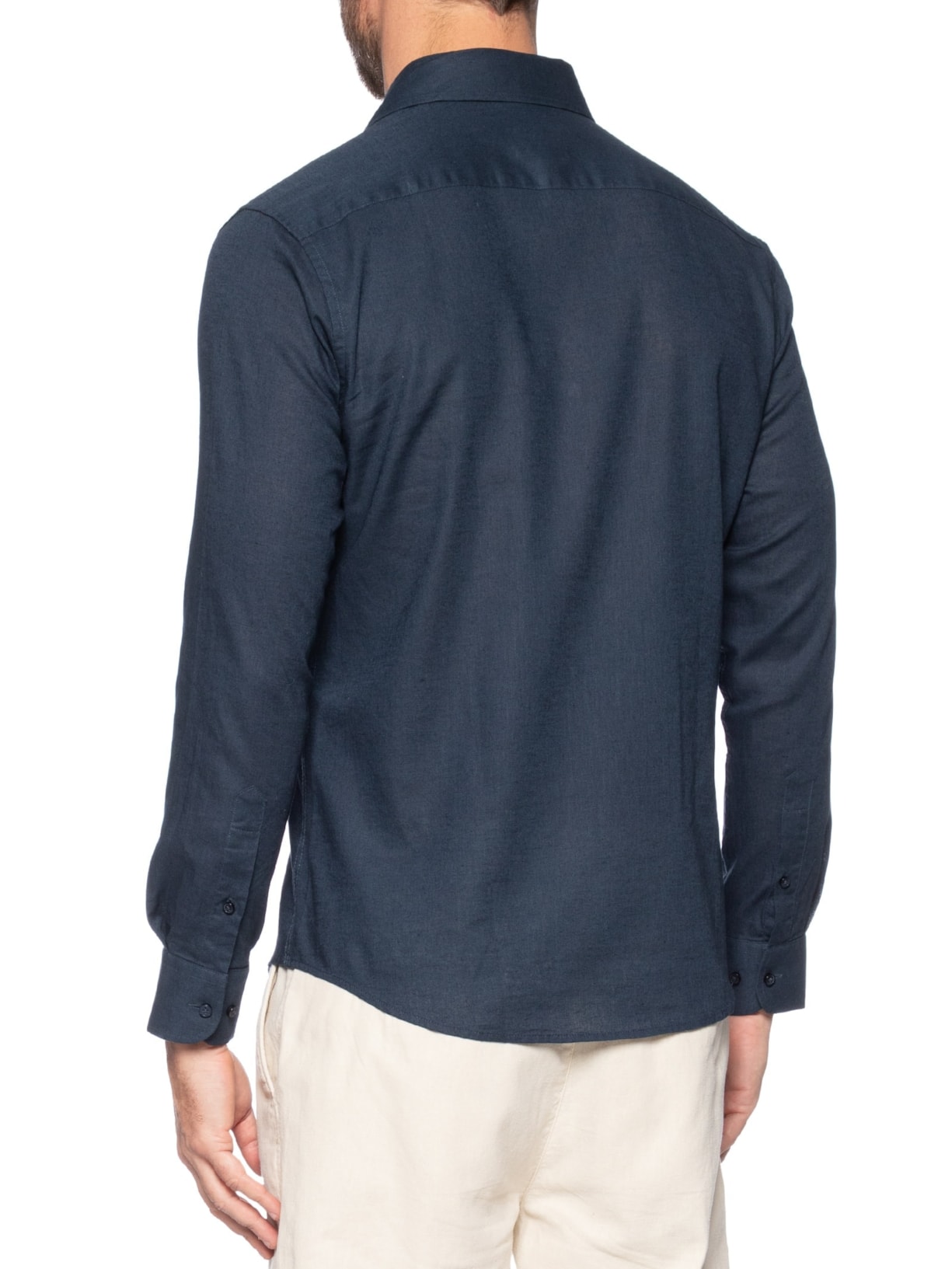 Camisa Masculina Blend Linho Manga Longa Slim Fit Azul '2 Essential