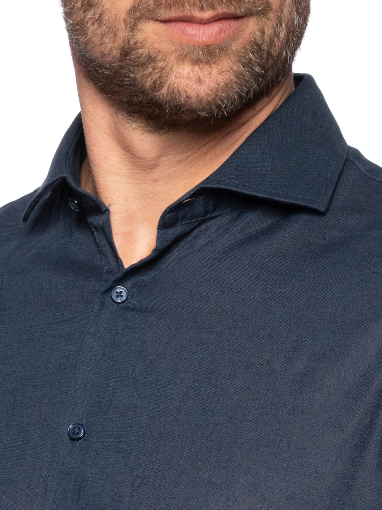 Camisa Masculina Blend Linho Manga Longa Slim Fit Azul '2 Essential