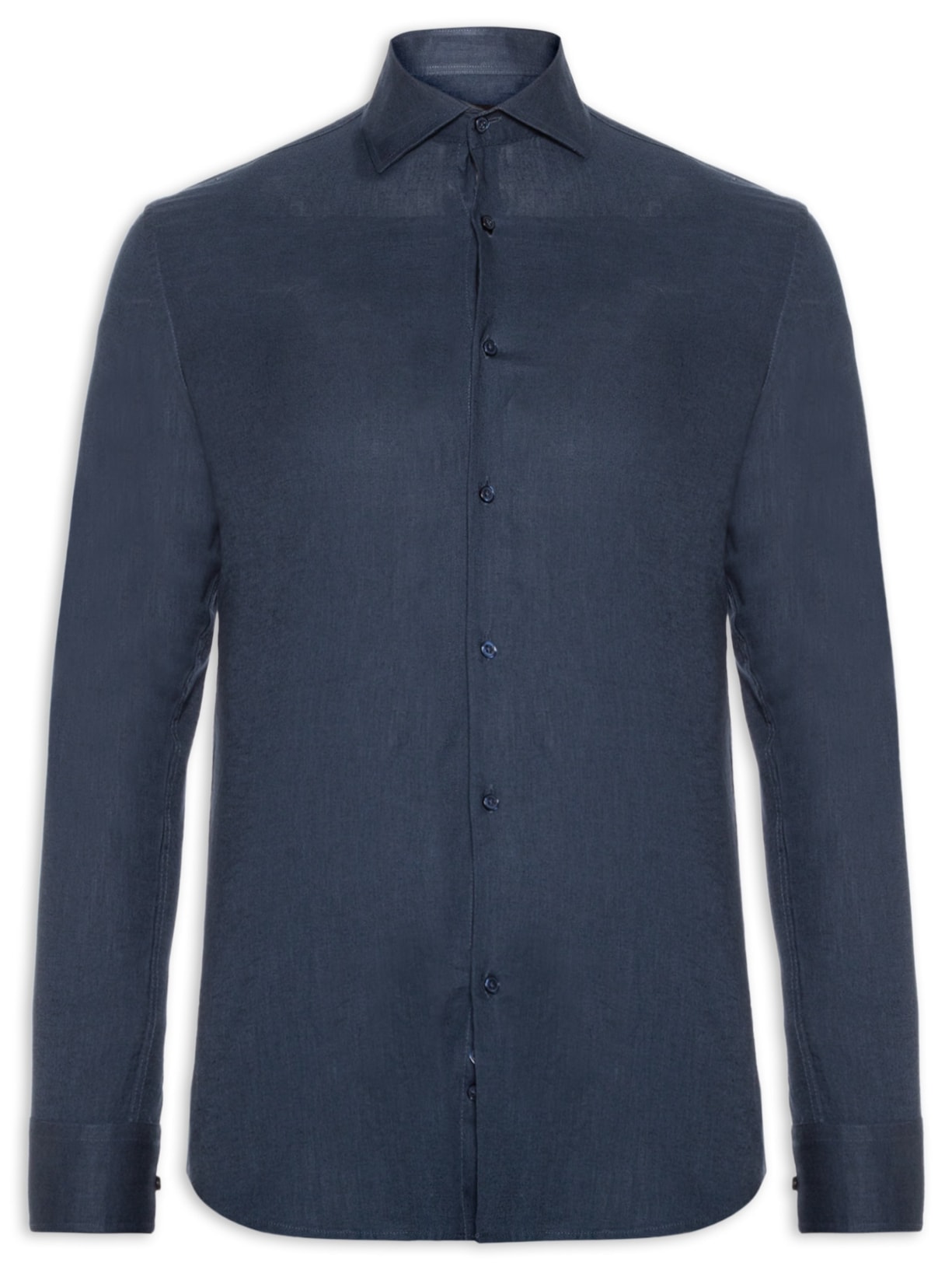 Camisa Masculina Blend Linho Manga Longa Slim Fit - Azul