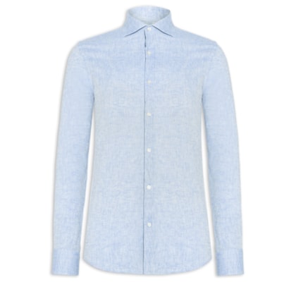 Camisa Masculina Blend Linho Slim Fit - Azul 