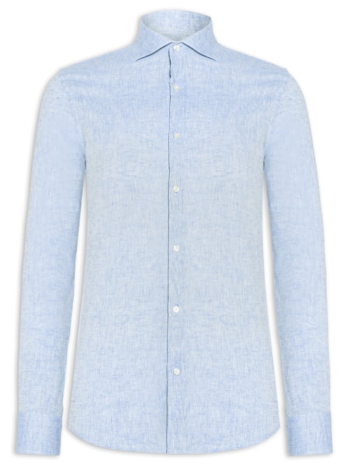 Camisa Masculina Blend Linho Slim Fit - Azul