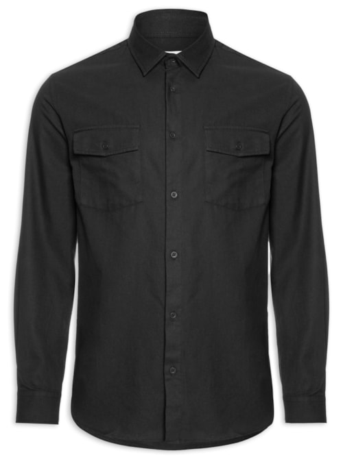 Camisa Masculina Bordado Arabesco - Preto
