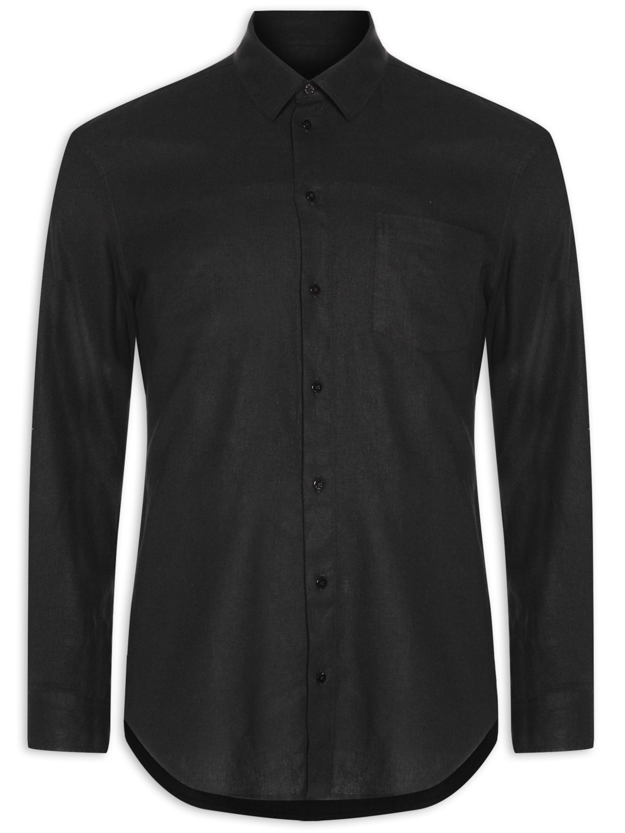Camisa Masculina Bordado Graphic Linen Manga Longa - Preto