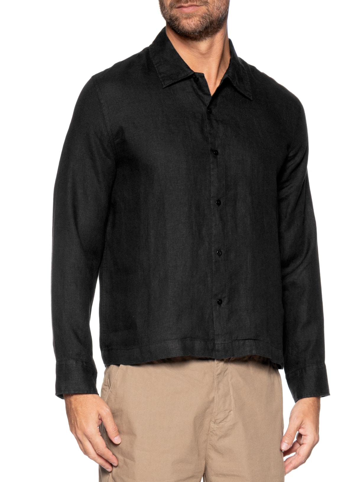 Camisa Masculina Brief Linen Confort ML Preto Osklen