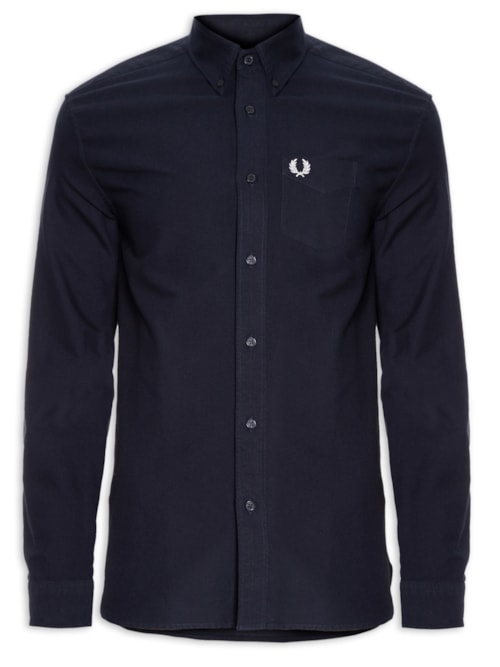 Camisa Masculina Button Down Regular Fit Em Oxford - Azul
