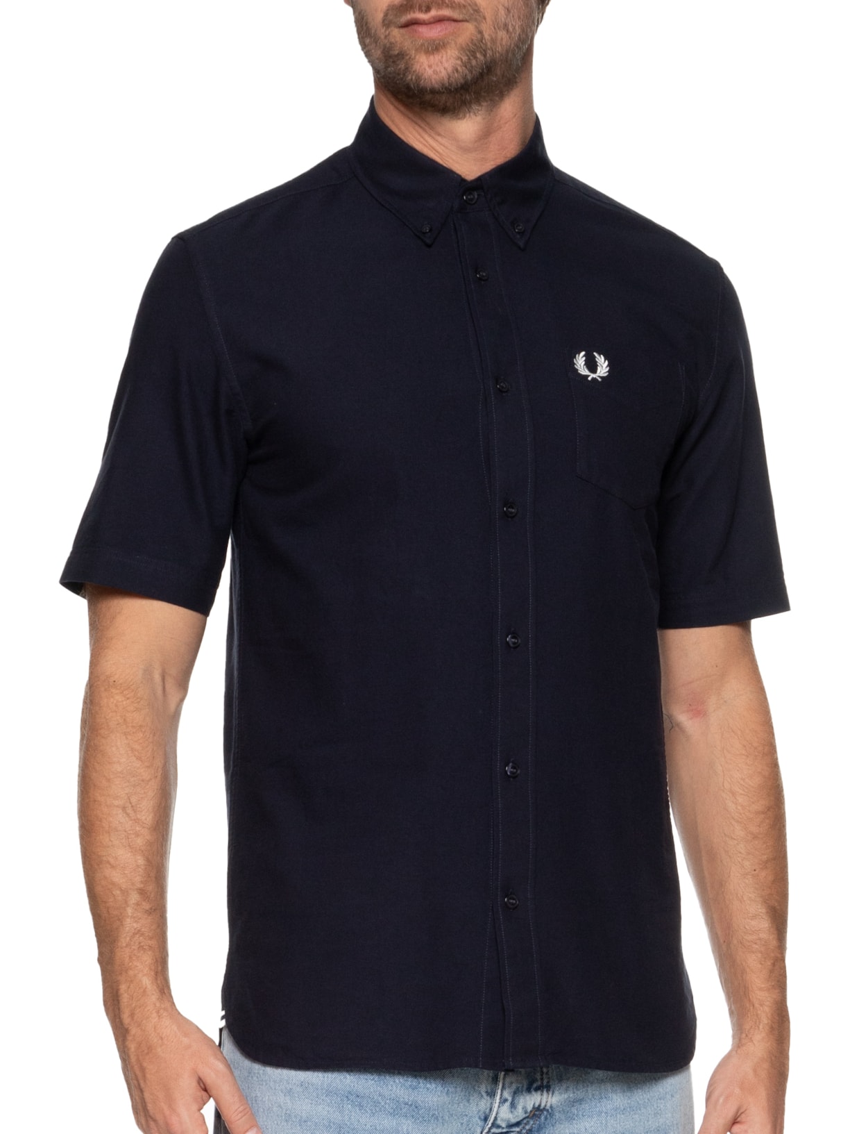 Camisa Masculina Button Down Regular Fit Em Oxford Azul Fred Perry