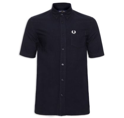Camisa Masculina Button Down Regular Fit Em Oxford - Azul