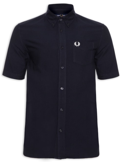 Camisa Masculina Button Down Regular Fit Em Oxford - Azul