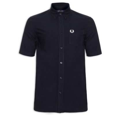 Camisa Masculina Button Down Regular Fit Em Oxford - Azul