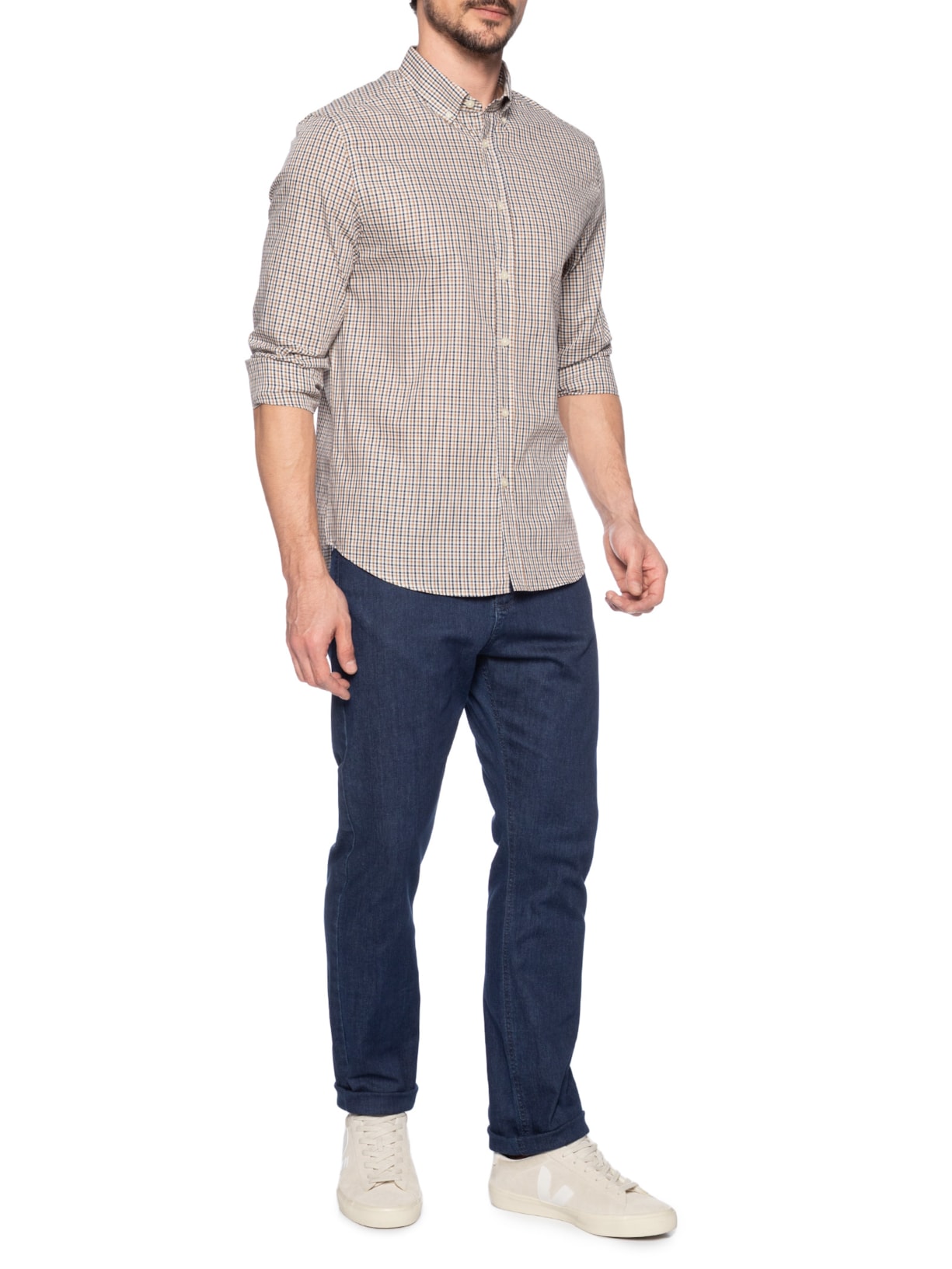 Camisa Masculina Button Down Vichy Bege Zapalla