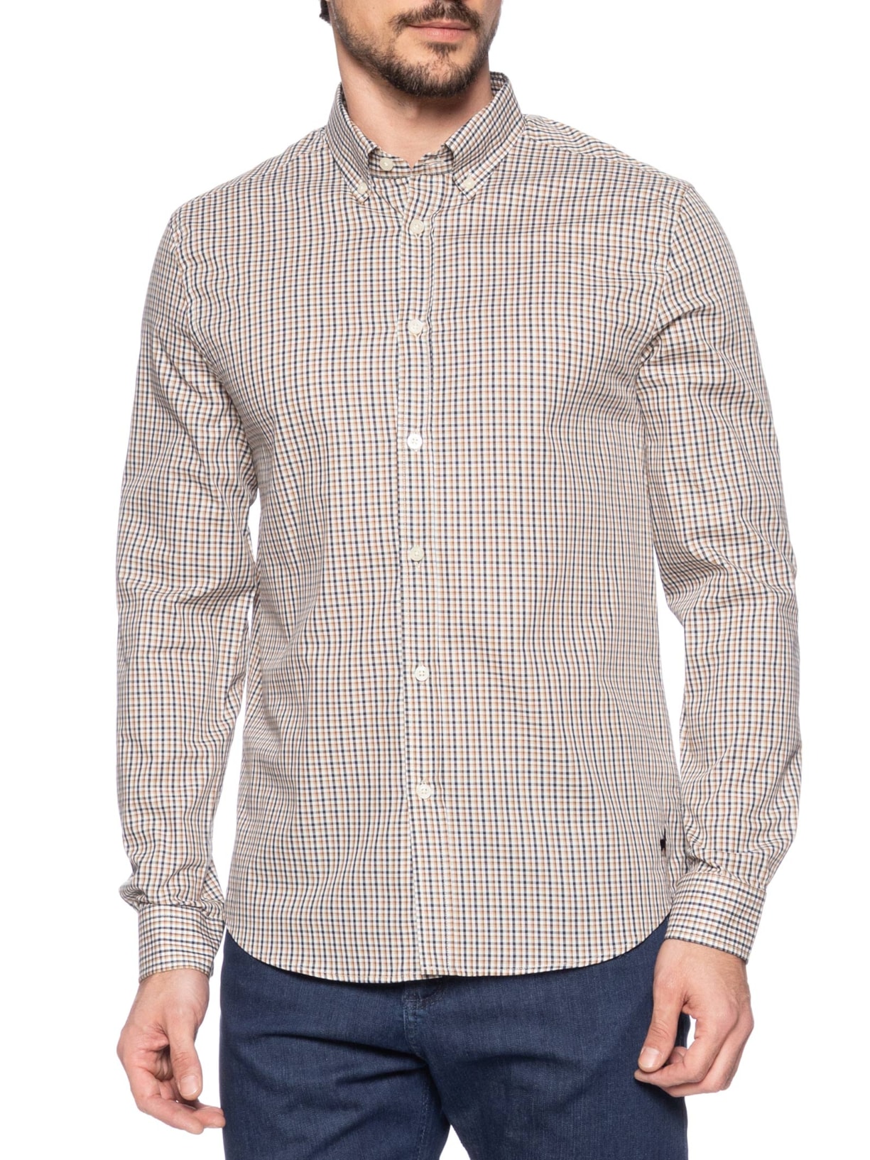 Camisa Masculina Button Down Vichy Bege Zapalla