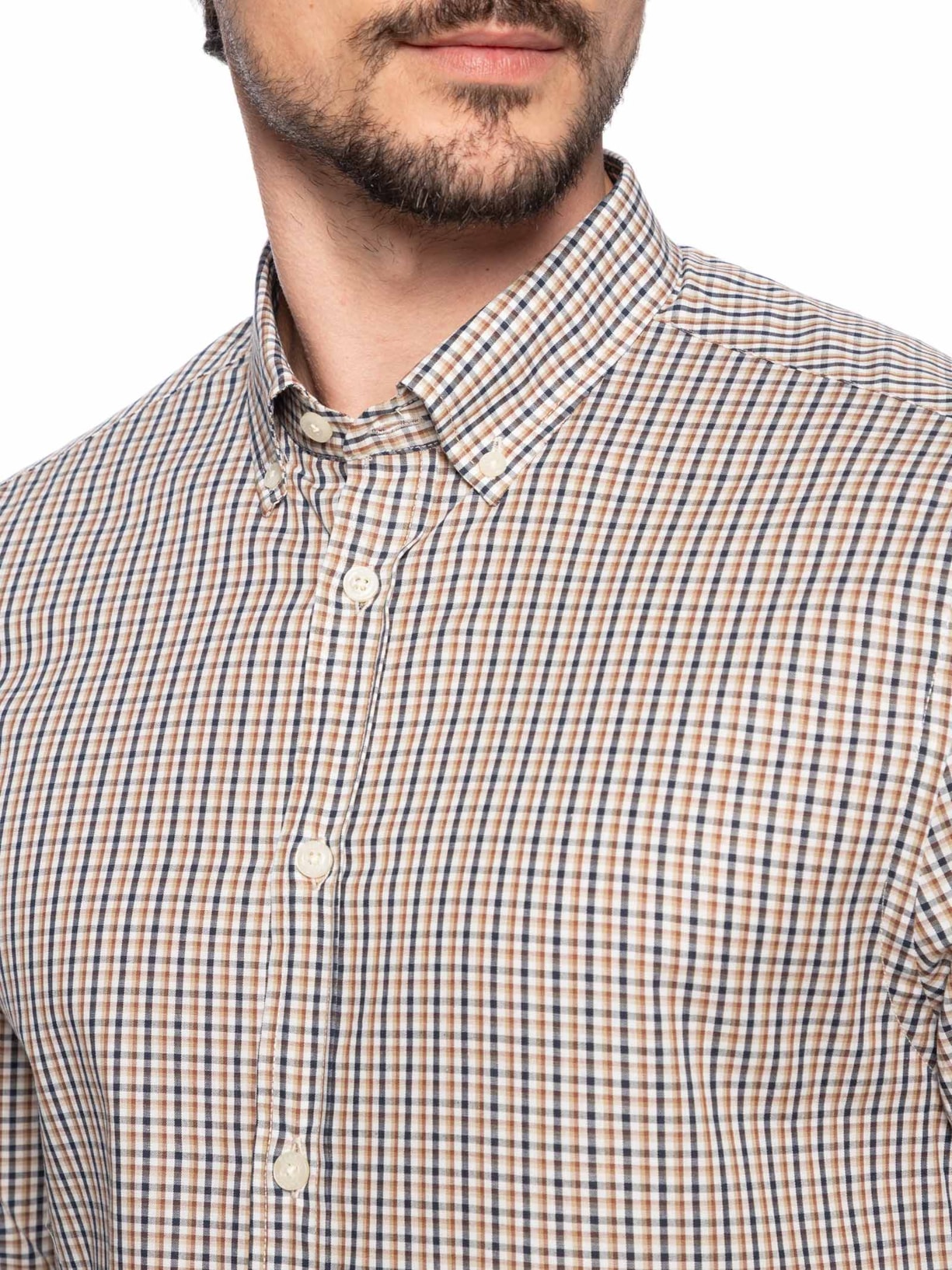 Camisa Masculina Button Down Vichy Bege Zapalla