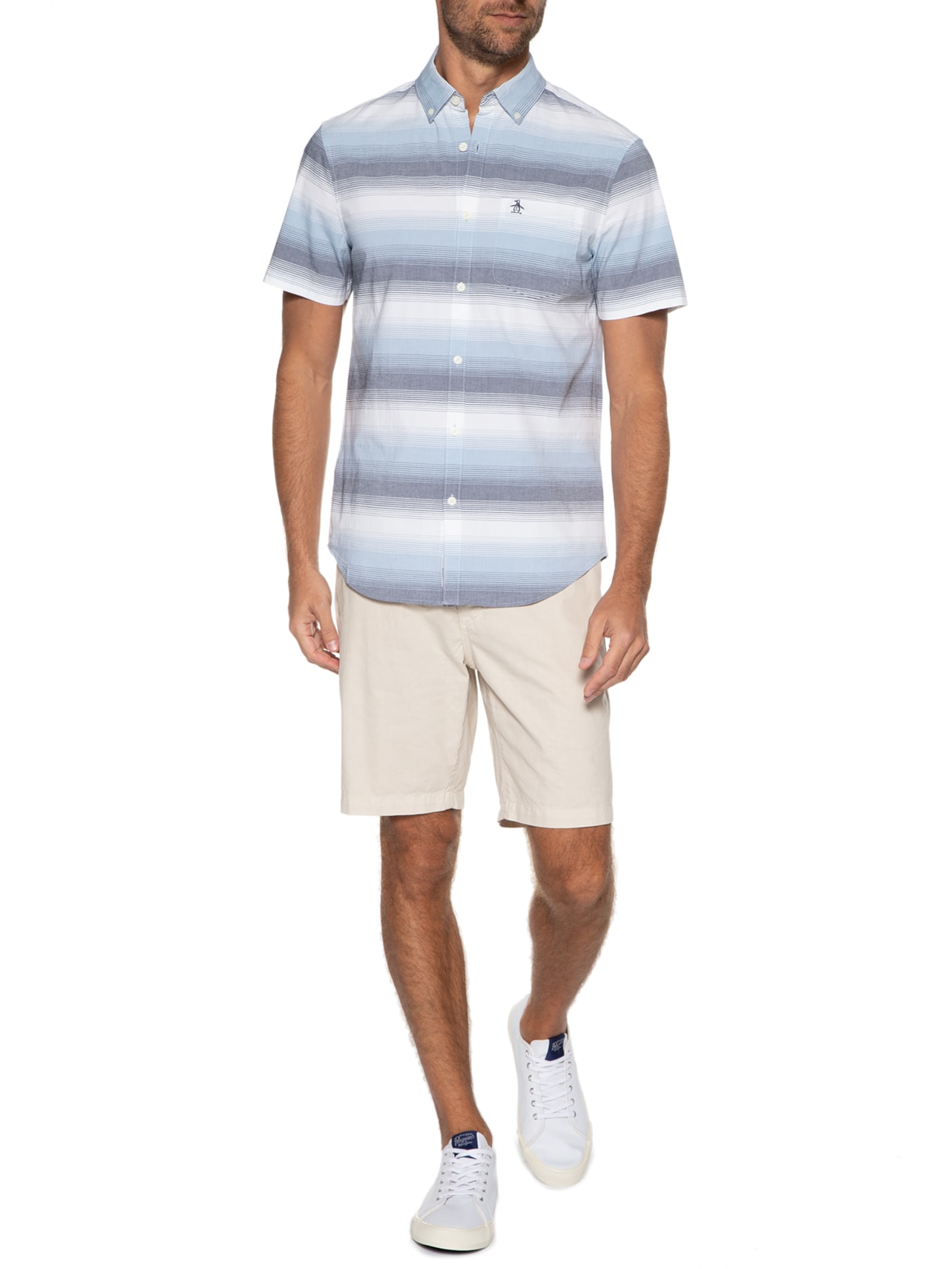 Camisa Masculina C Listrada Original Azul Original Penguin