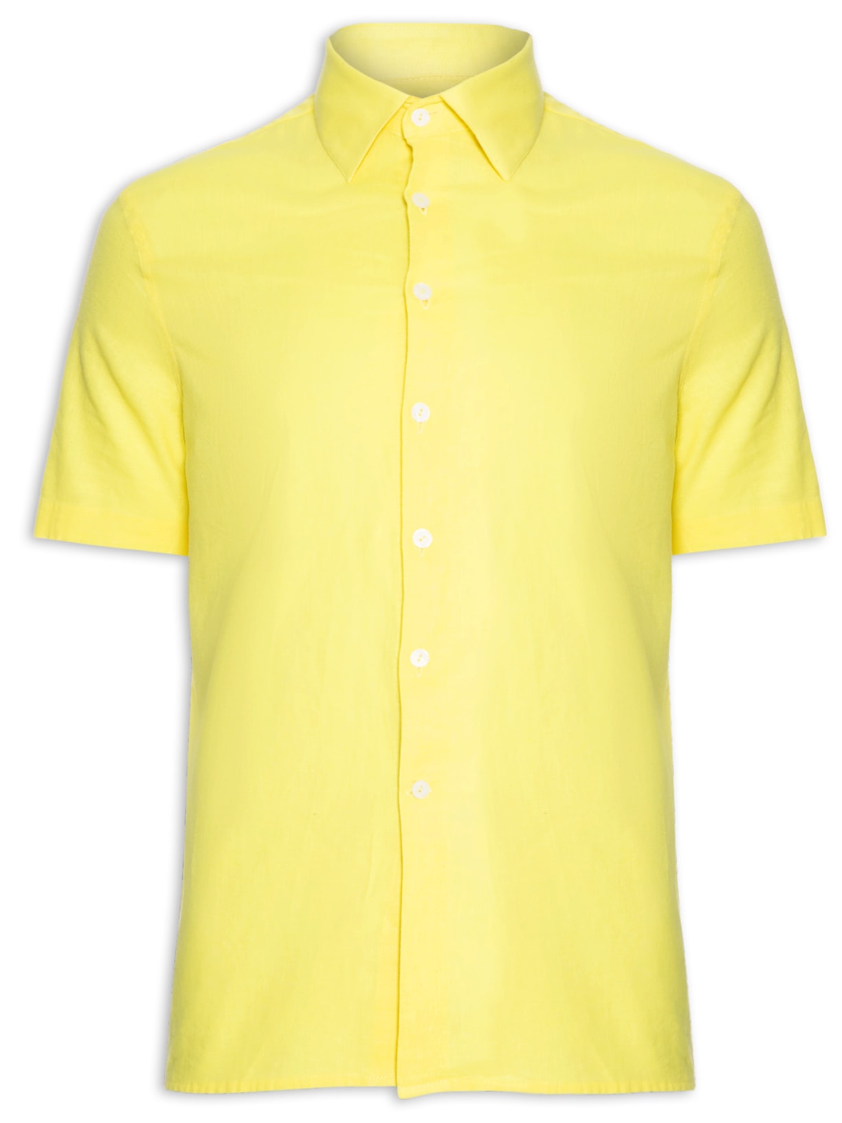 Camisa Masculina Cambraia Uni Manga Curta - Amarelo