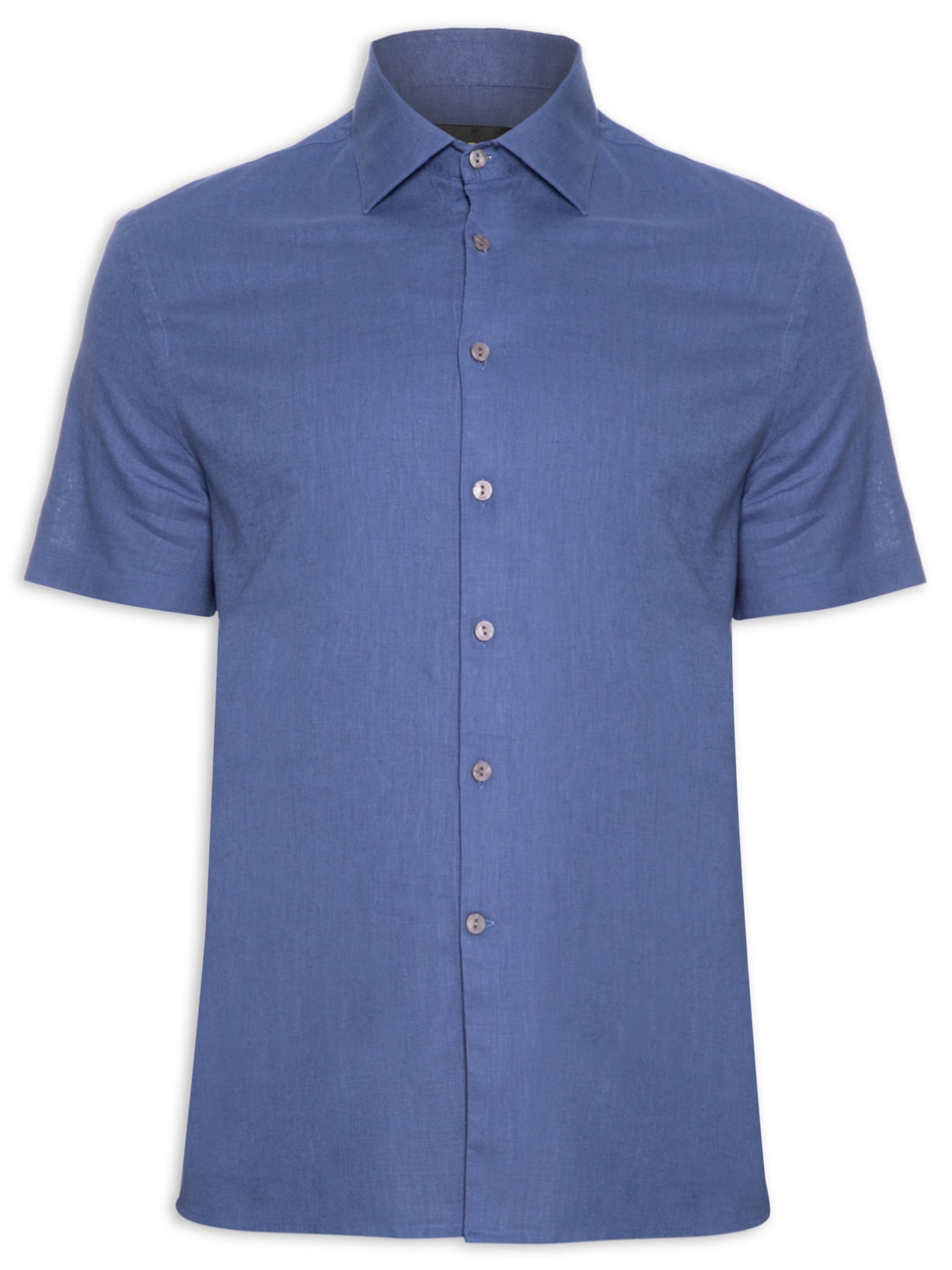 Camisa Masculina Cambraia Uni Manga Curta - Azul