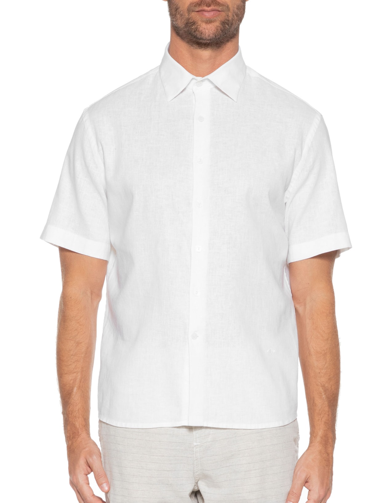 Camisa Masculina Cambraia Uni Manga Curta Branco Richards