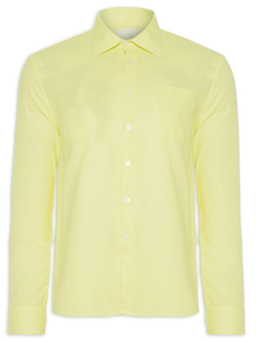 Camisa Masculina Cambraia Uni Manga Longa - Amarelo