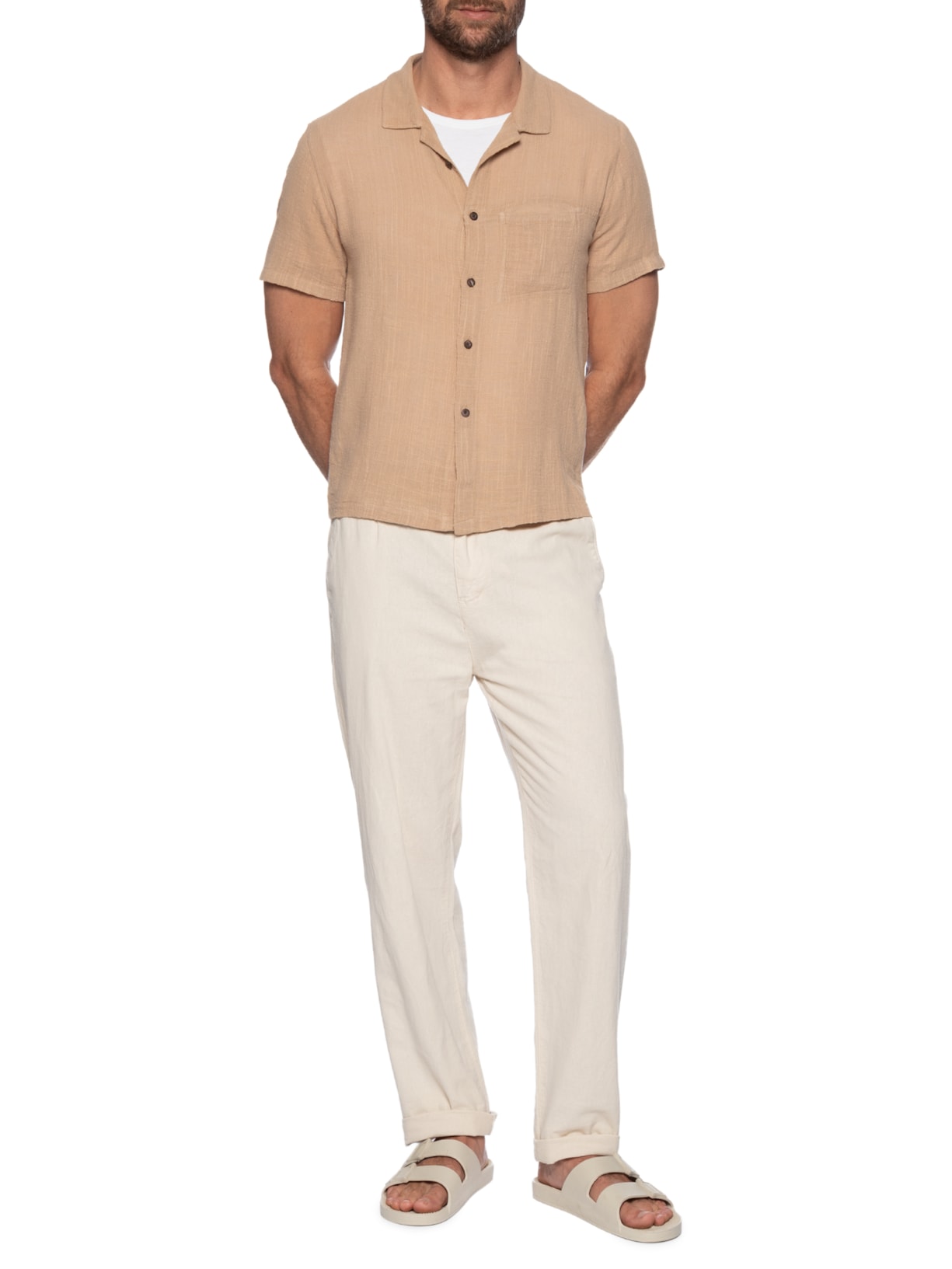 Camisa Masculina Carmel Manga Curta Bege Austral