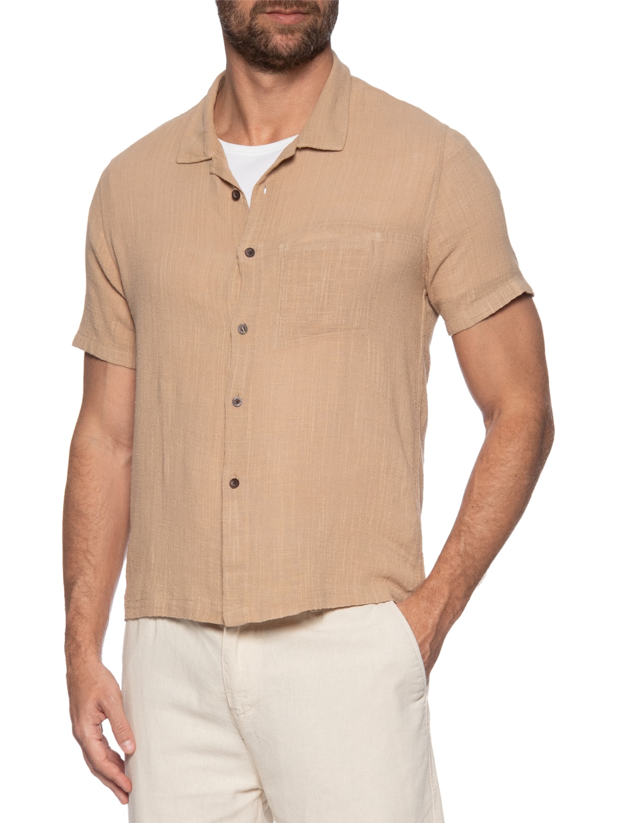 Camisa Masculina Carmel Manga Curta Bege Austral