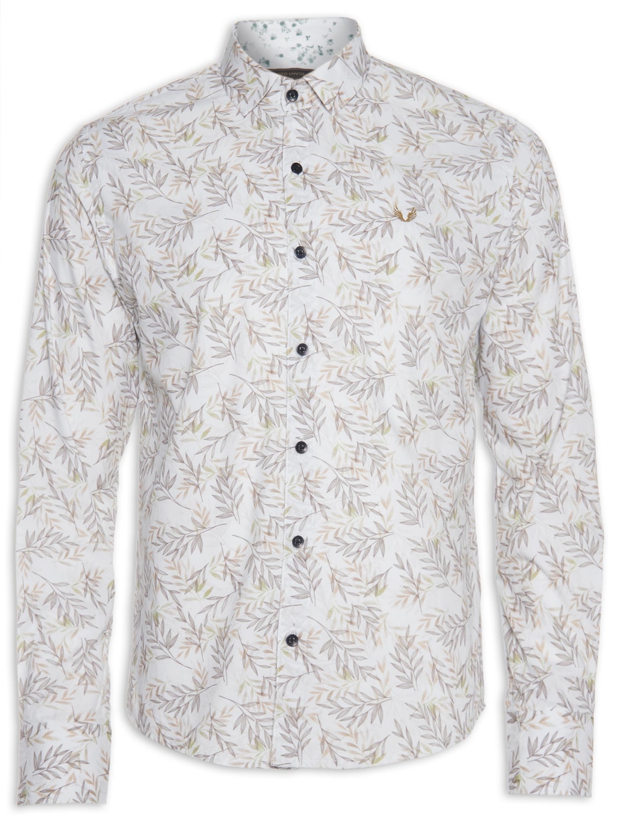 Camisa Masculina Casual Algodão Folhas - Off White