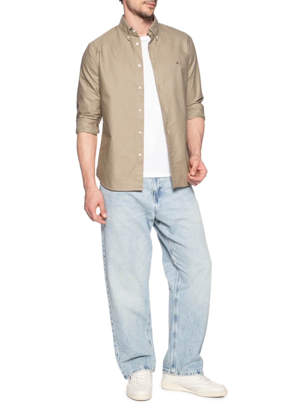 Camisa Masculina Casual Básica Regular Fit Heritage Oxford Bege Tommy Hilfiger