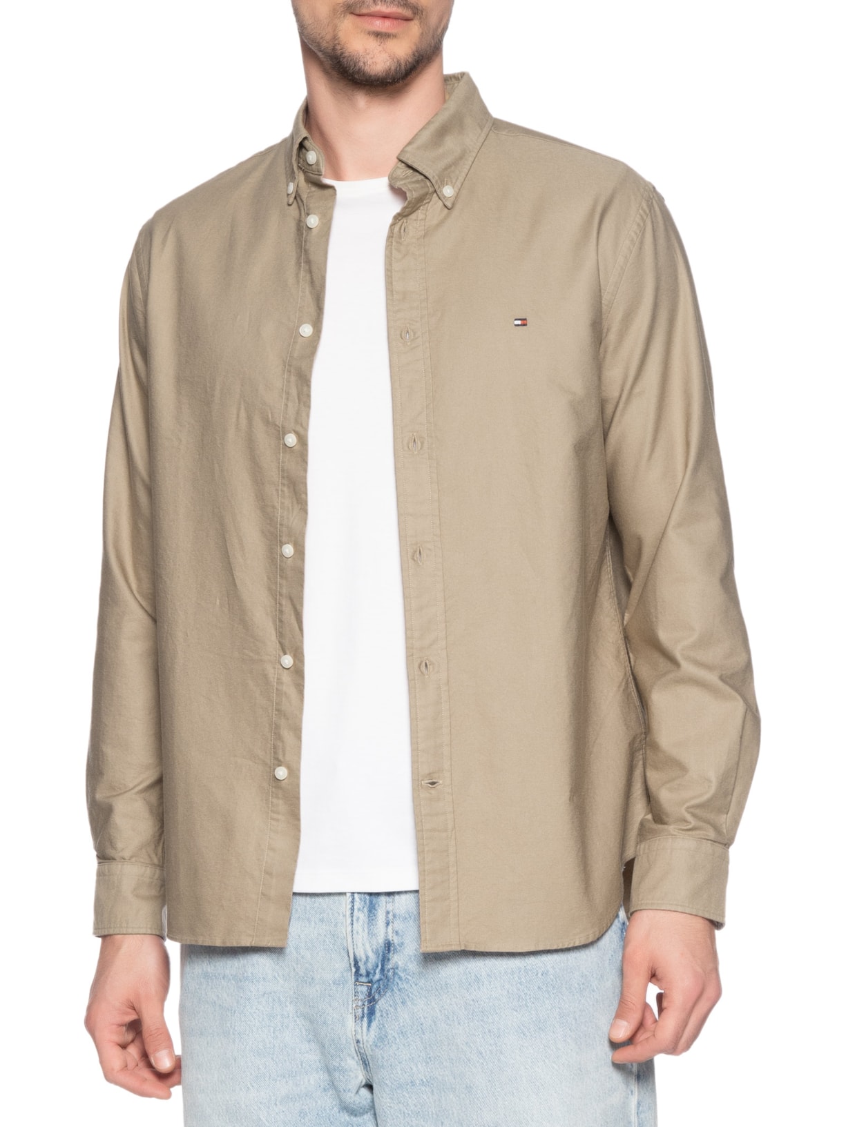 Camisa Masculina Casual Básica Regular Fit Heritage Oxford Bege Tommy Hilfiger