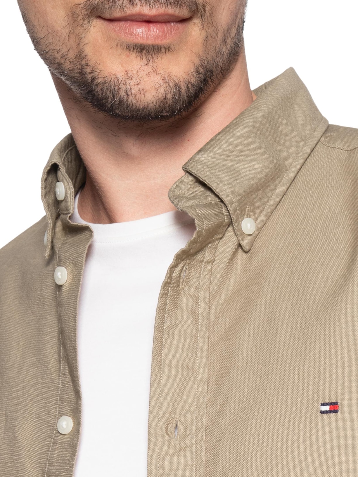 Camisa Masculina Casual Básica Regular Fit Heritage Oxford Bege Tommy Hilfiger