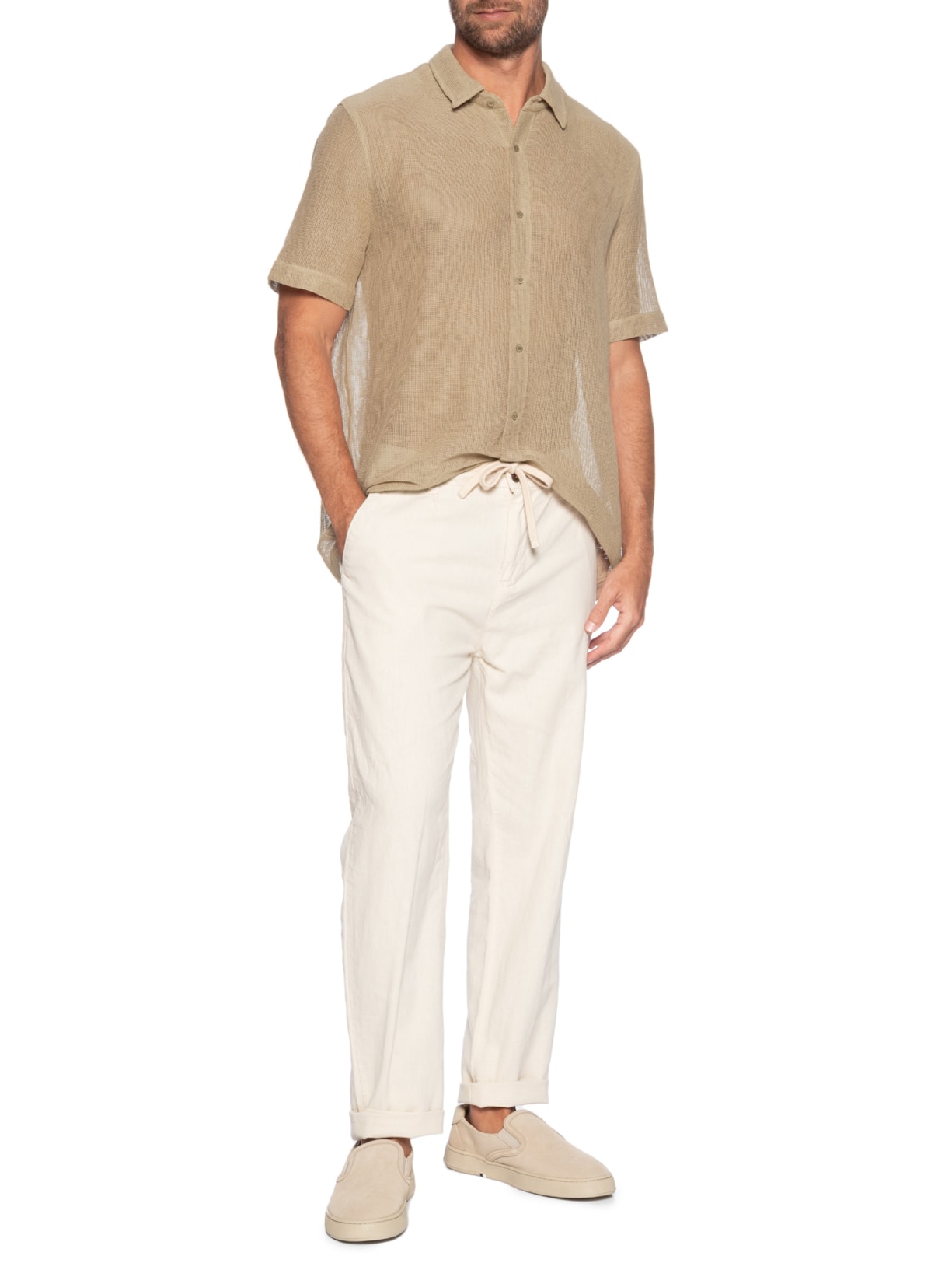 Camisa Masculina Casual Caiçara Bege Osklen