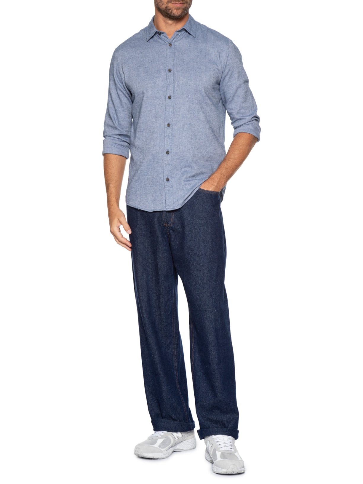 Camisa Masculina Casual Classic Fit Melange Azul Jack & Jones