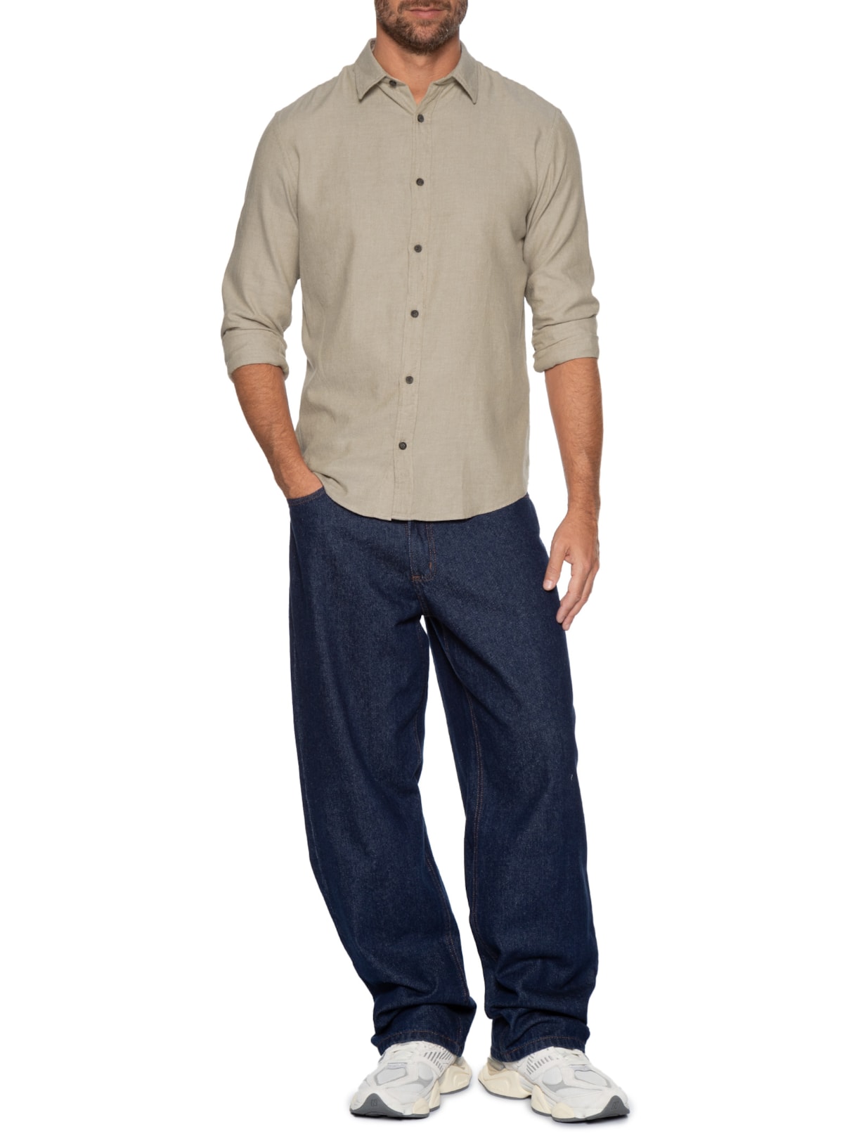 Camisa Masculina Casual Classic Fit Melange Bege Jack & Jones