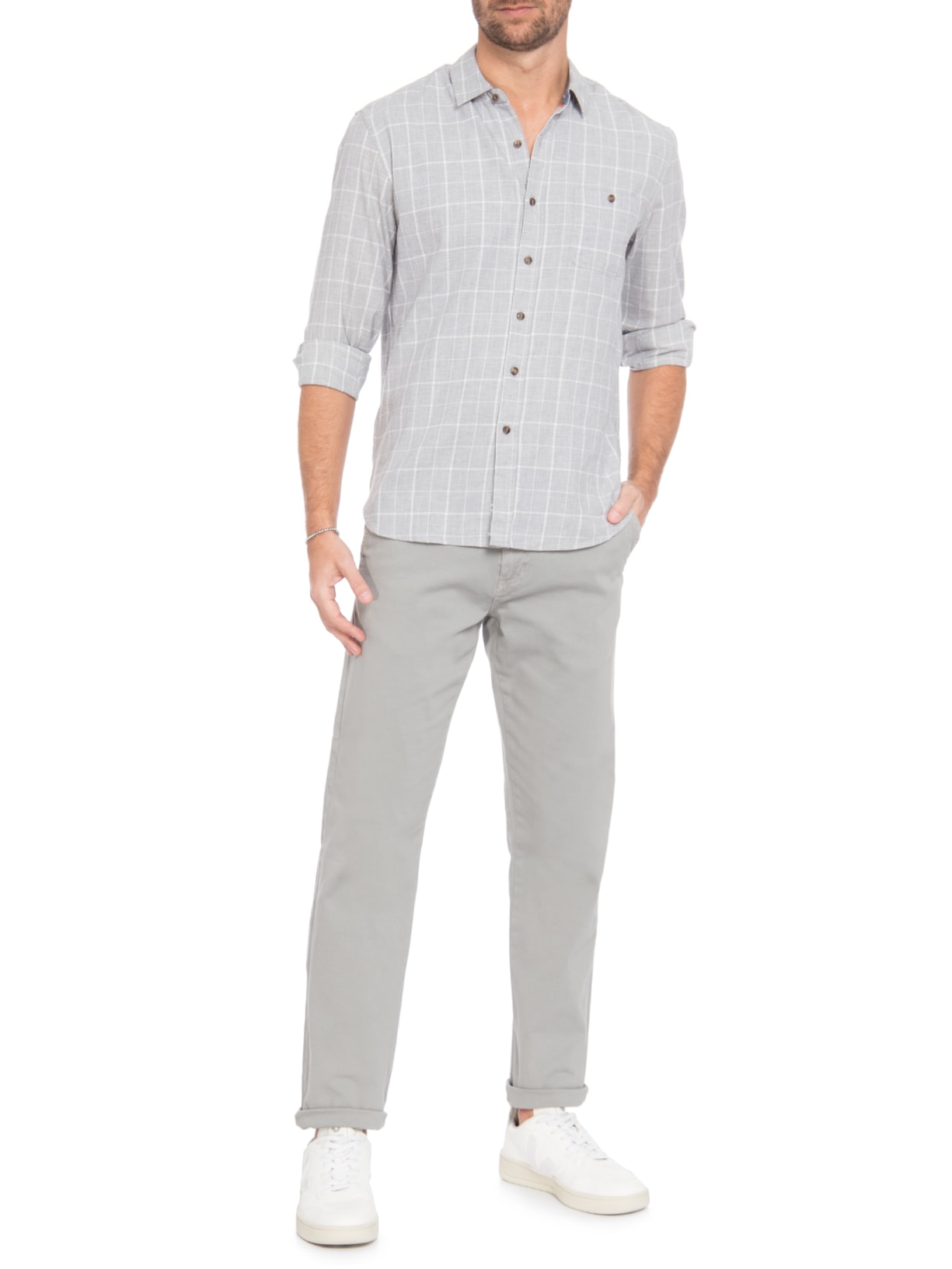 Camisa Masculina Casual De Flanela Strech Cinza Jab