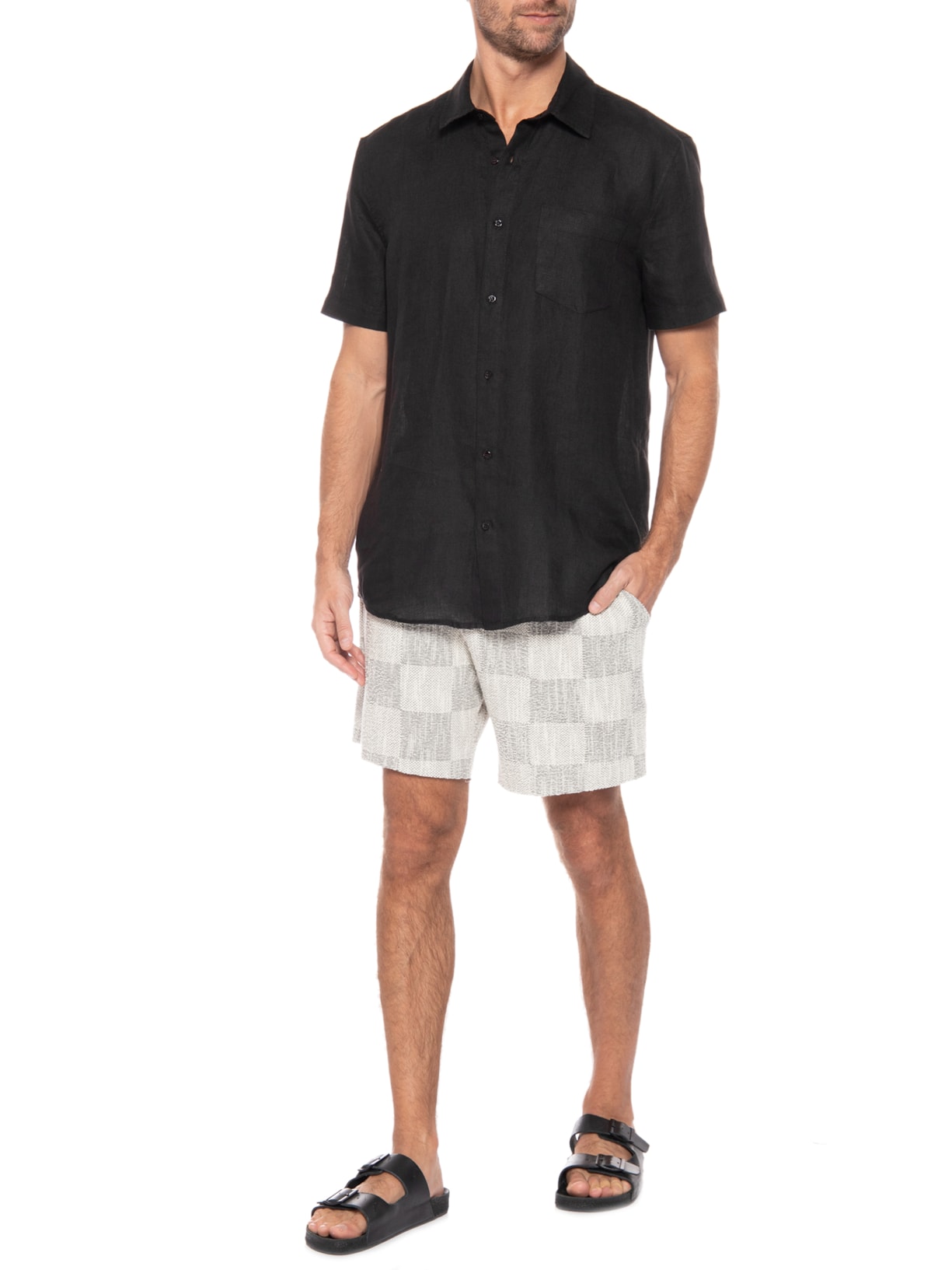 Camisa Masculina Casual De Linho Classic Linen Preto Osklen