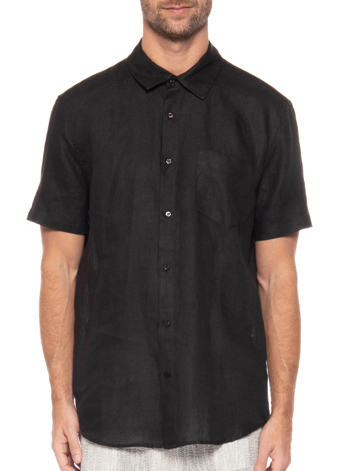 Camisa Masculina Casual De Linho Classic Linen Preto Osklen
