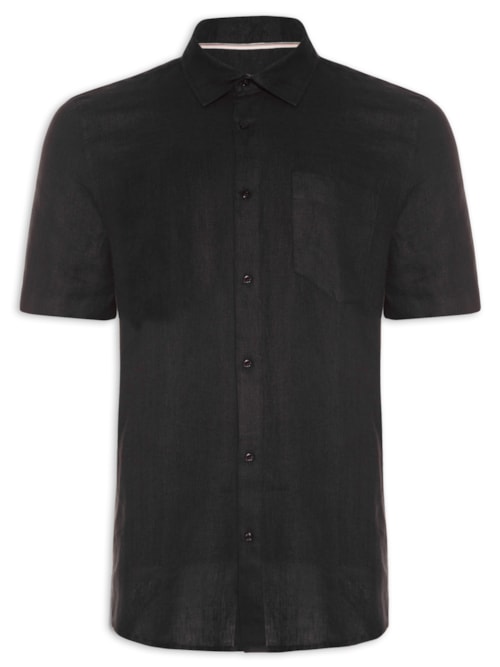 Camisa Masculina Casual De Linho Classic Linen - Preto