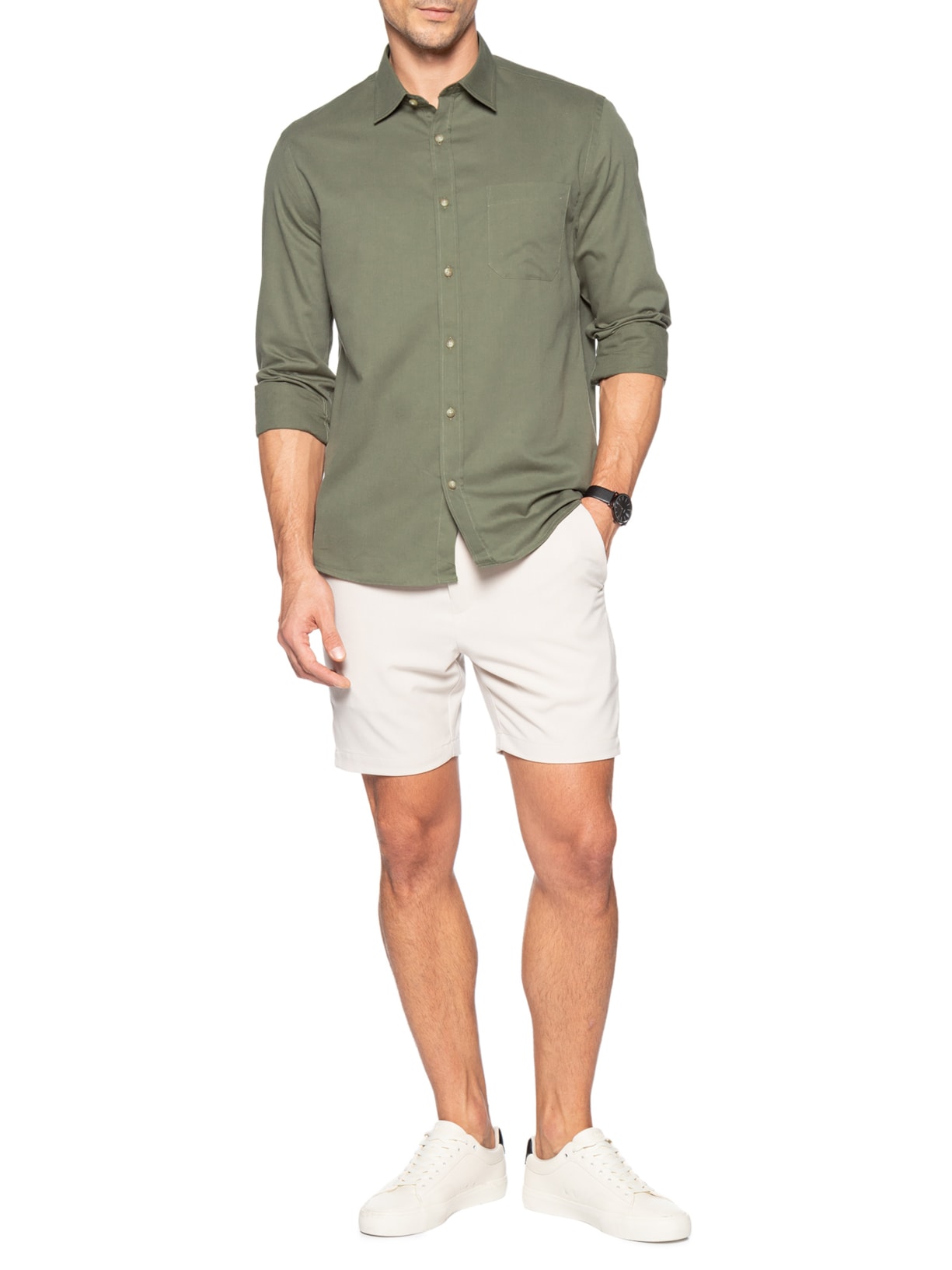 Camisa Masculina Casual Em Sarja Leve Verde Zapalla