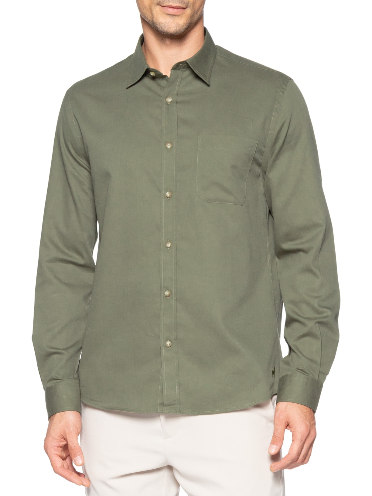 Camisa Masculina Casual Em Sarja Leve Verde Zapalla