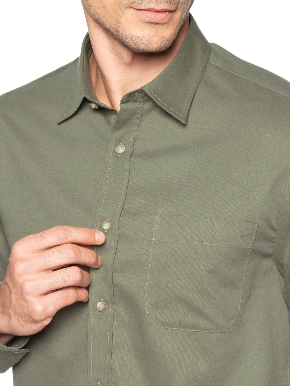 Camisa Masculina Casual Em Sarja Leve Verde Zapalla