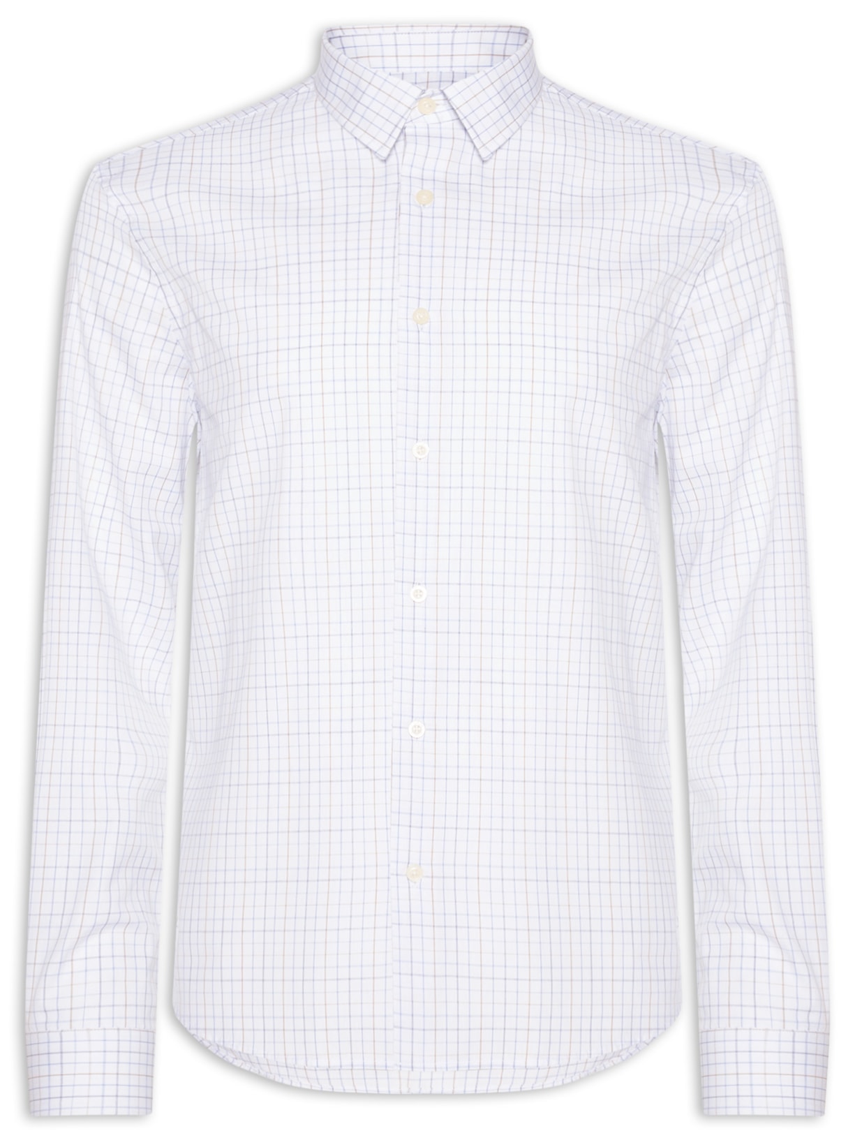Camisa Masculina Casual Em Tricoline Mini Quadros - Azul