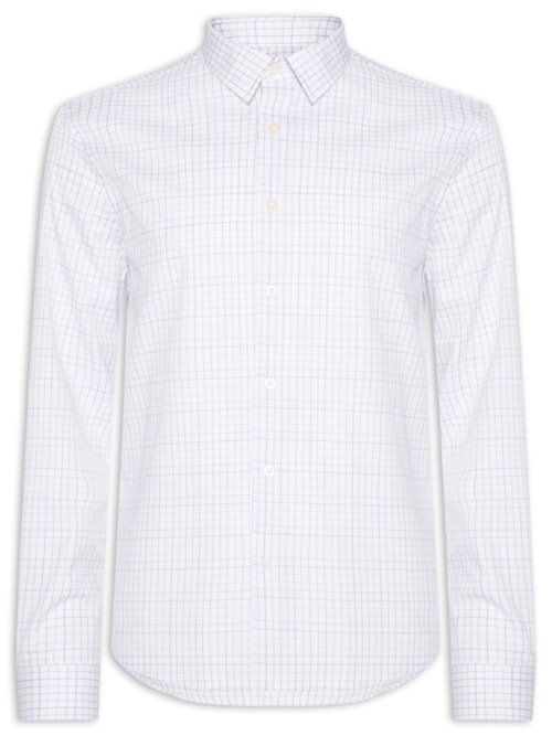 Camisa Masculina Casual Em Tricoline Mini Quadros - Azul