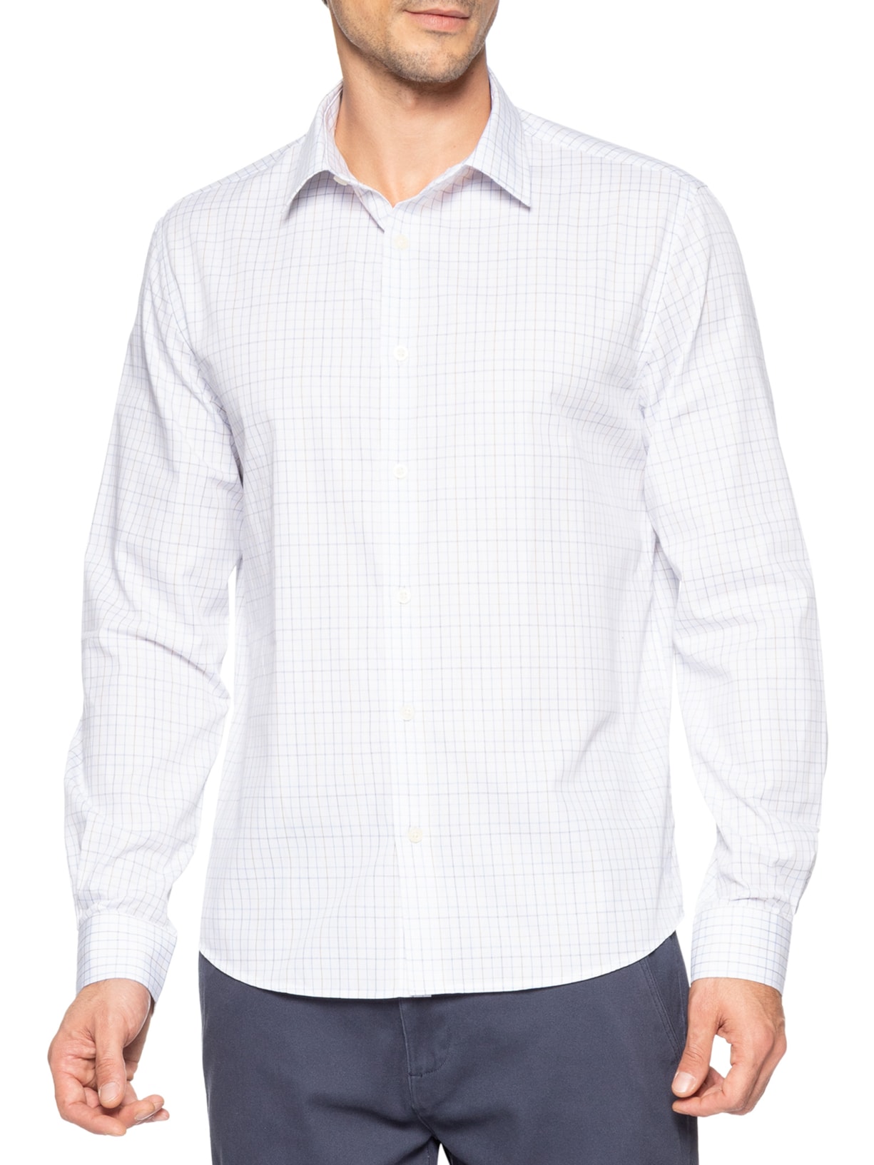 Camisa Masculina Casual Em Tricoline Mini Quadros Azul Zapalla