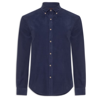 Camisa Masculina Casual Em Veludo Cotelê - Azul