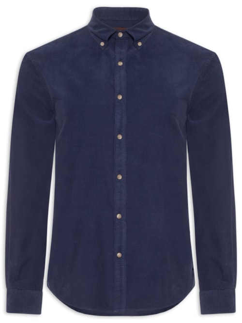 Camisa Masculina Casual Em Veludo Cotelê - Azul